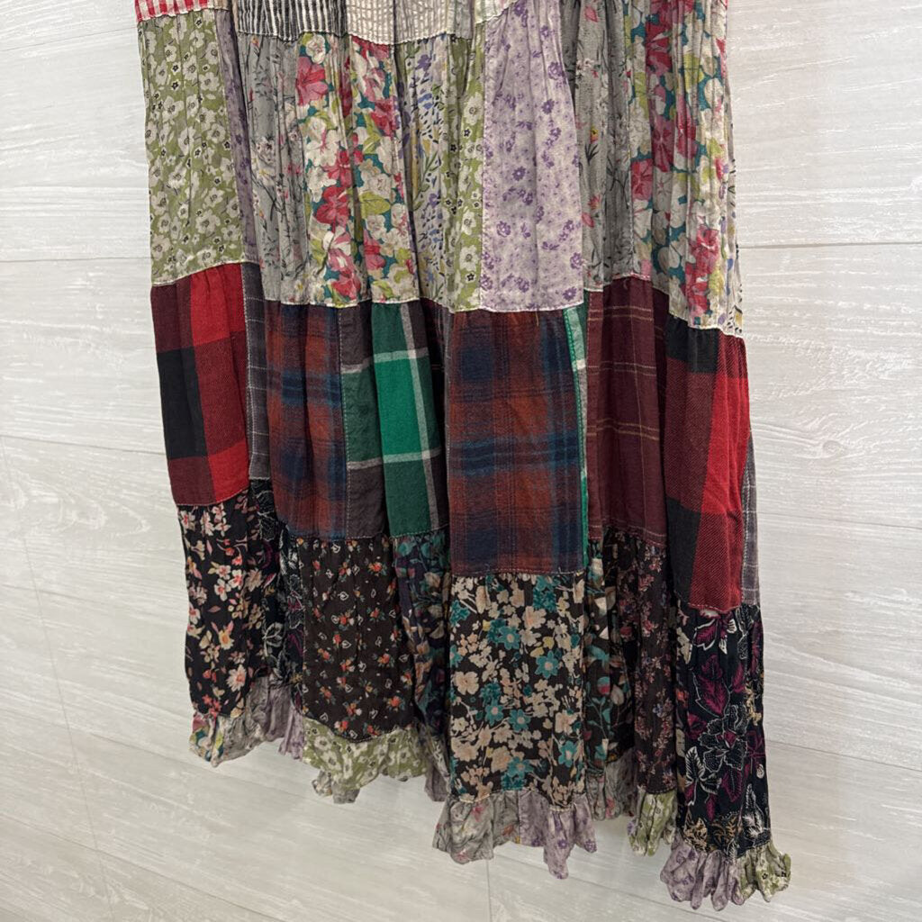 Young Threads Blue/ Multi Patchwork Maxi Skirt Large