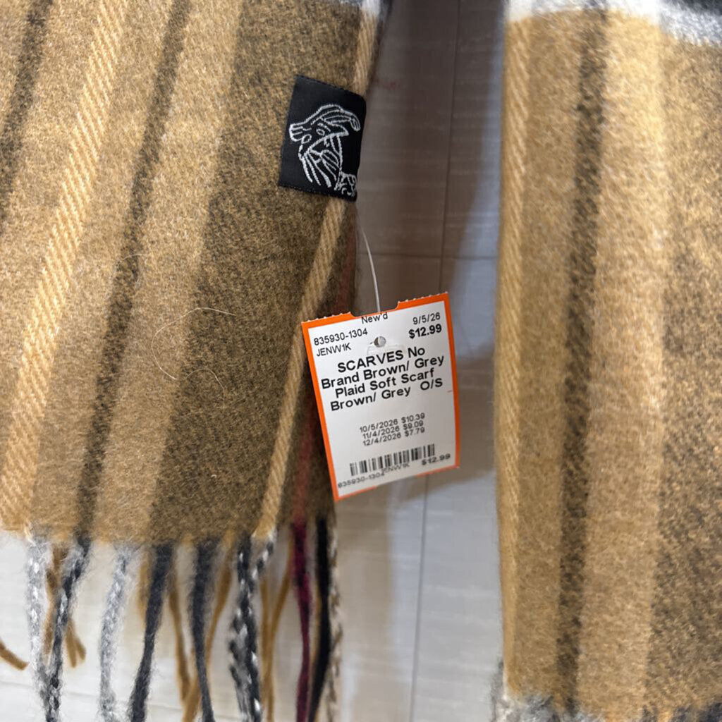 Brown/ Grey Plaid Soft Scarf