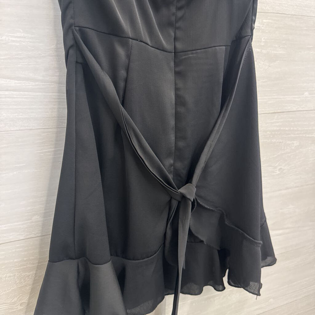 Altar'd State Black Silky Ruffle Hem Tie Waist Dress Small