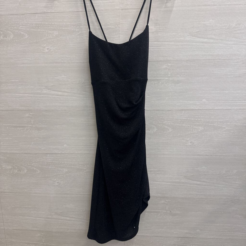 city studio black dress Shimmer Tie Back Short Formal Small Oh My Lace Sheer night out Flare dress 3/4 long from center Size:US size 10