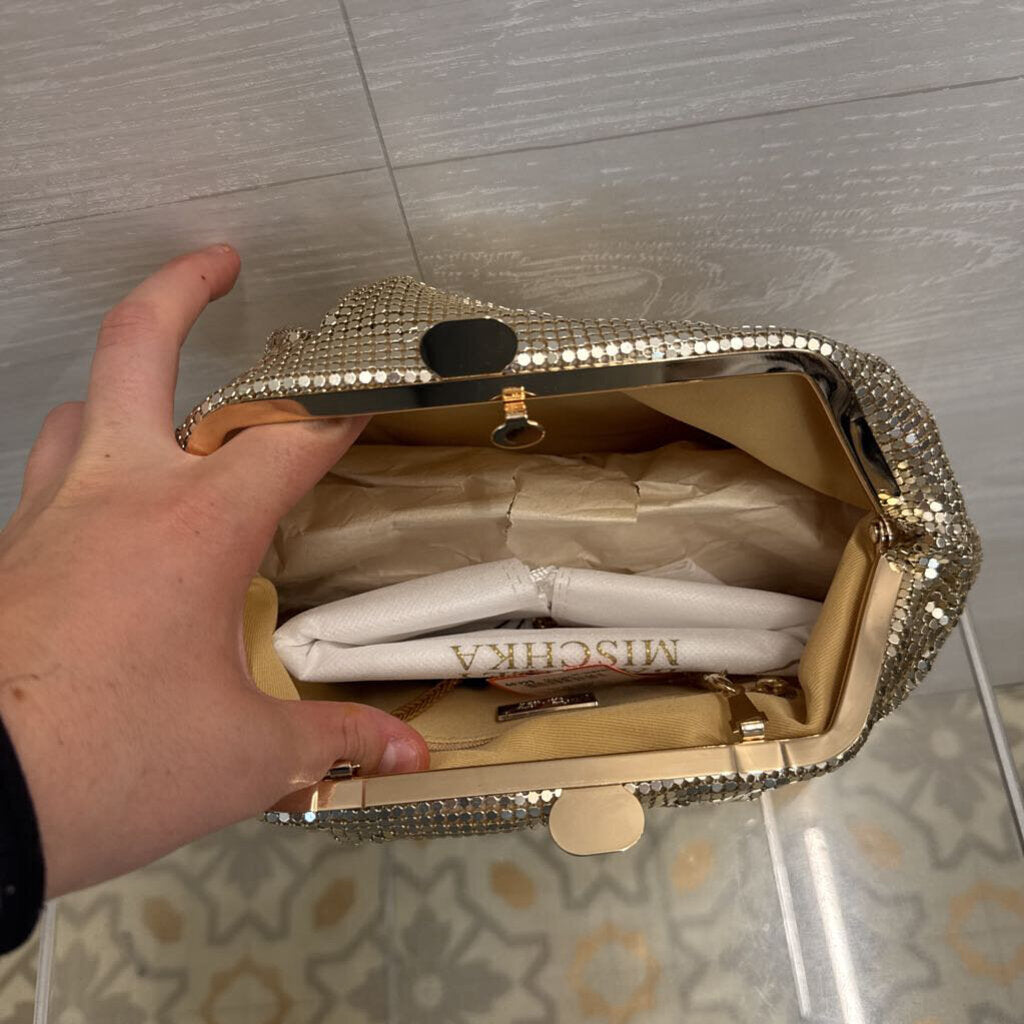 Jewel Badgley Mischka Gold Metal Mesh Clutch/ Crossbody Purse