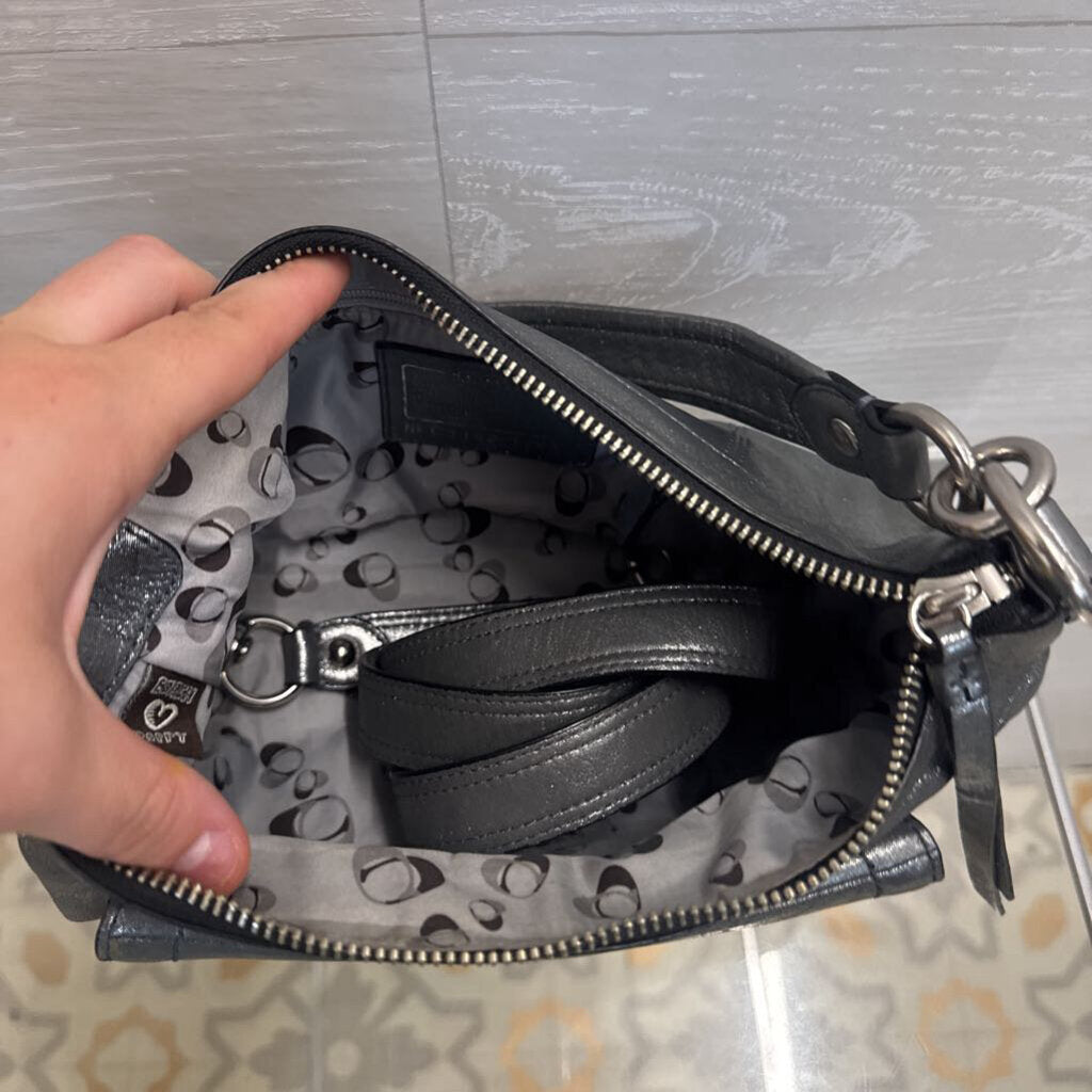 Coach Metallic Gunmetal Poppy Groovy Shoulder Purse