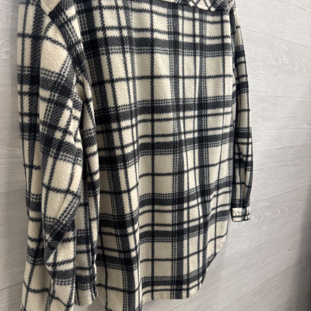 Z Supply White/ Black Fleece Plaid Shacket Large