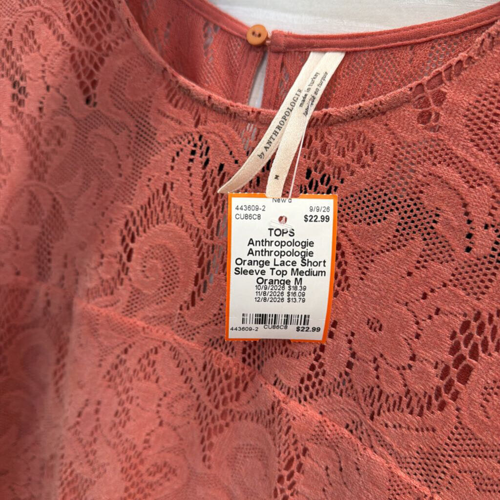 Anthropologie Orange Lace Short Sleeve Top Medium