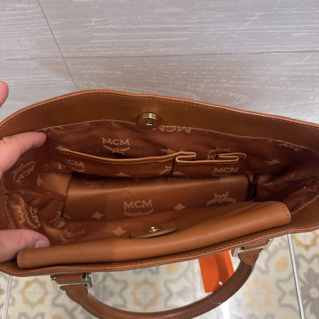 MCM Cognac Visetos Boston Pocket Satchel