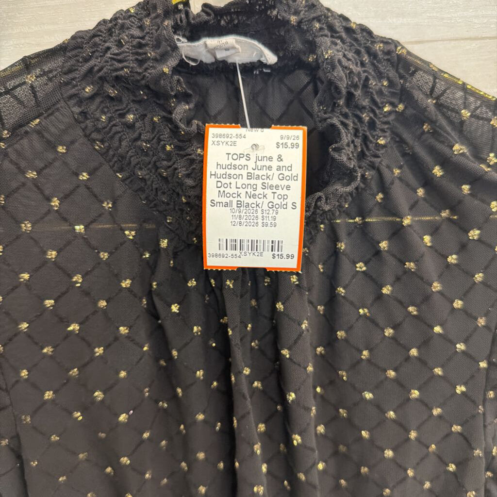 June and Hudson Black/ Gold Dot Long Sleeve Mock Neck Top Small