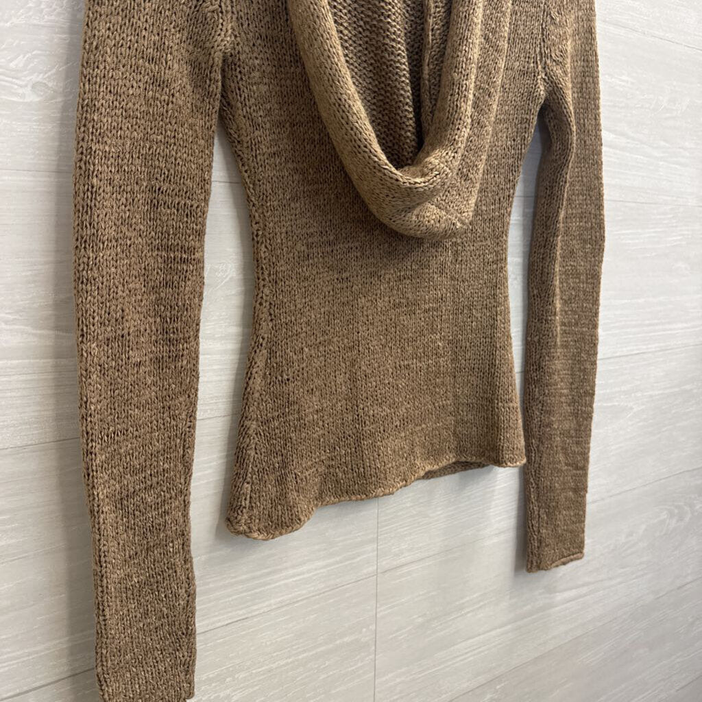 Silence and Noise Brown Knit Long Sleeve Hooded Top Small