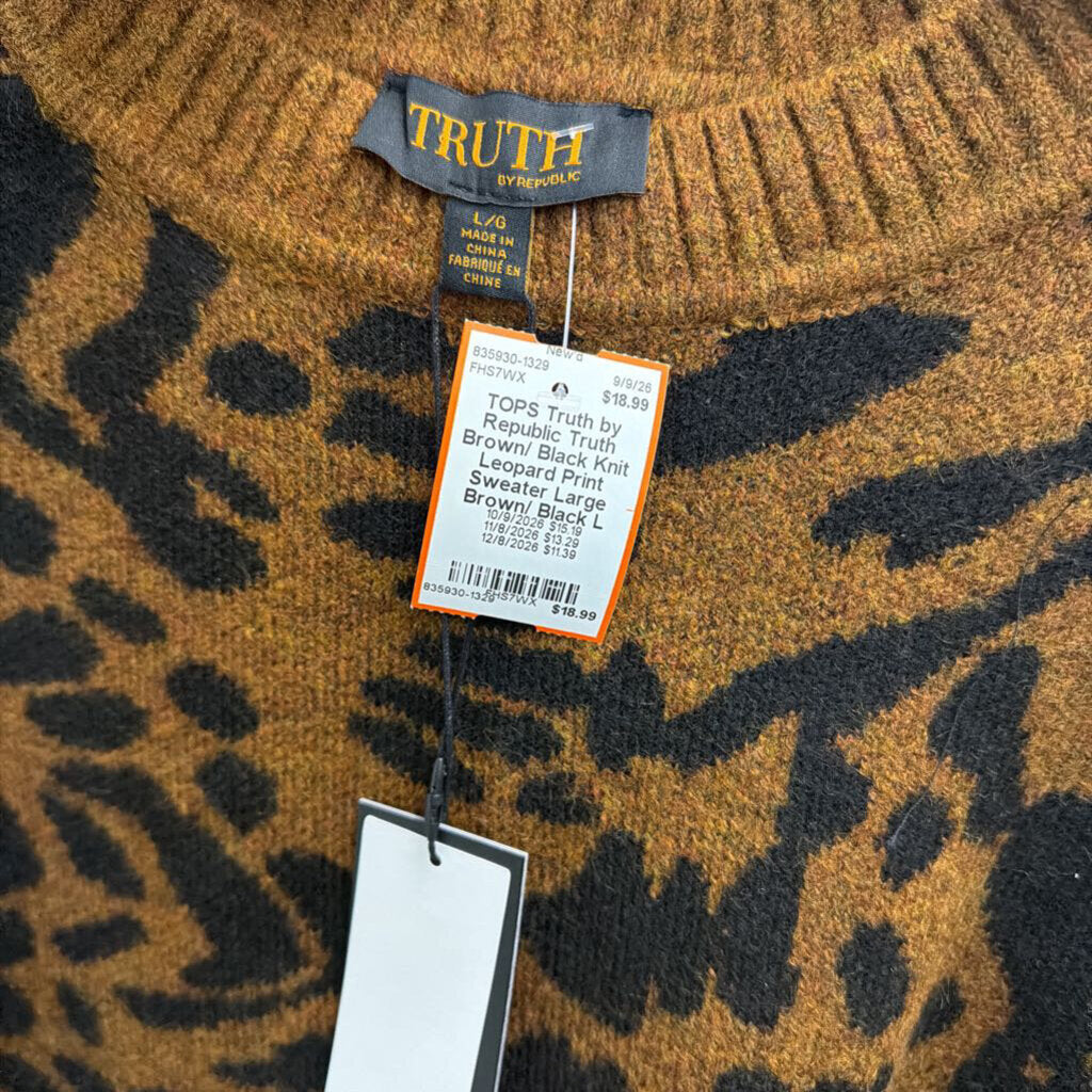 Truth Brown/ Black Knit Leopard Print Sweater Large