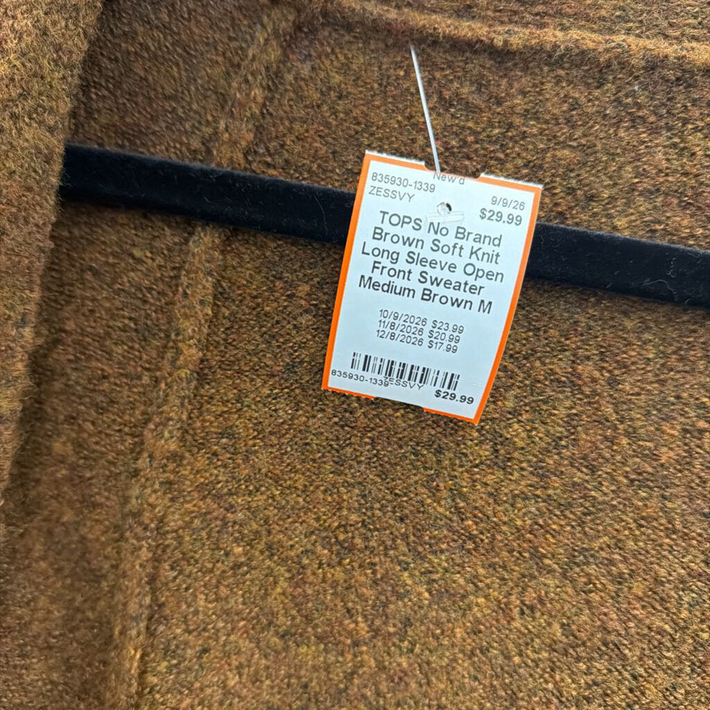Brown Soft Knit Long Sleeve Open Front Sweater Medium