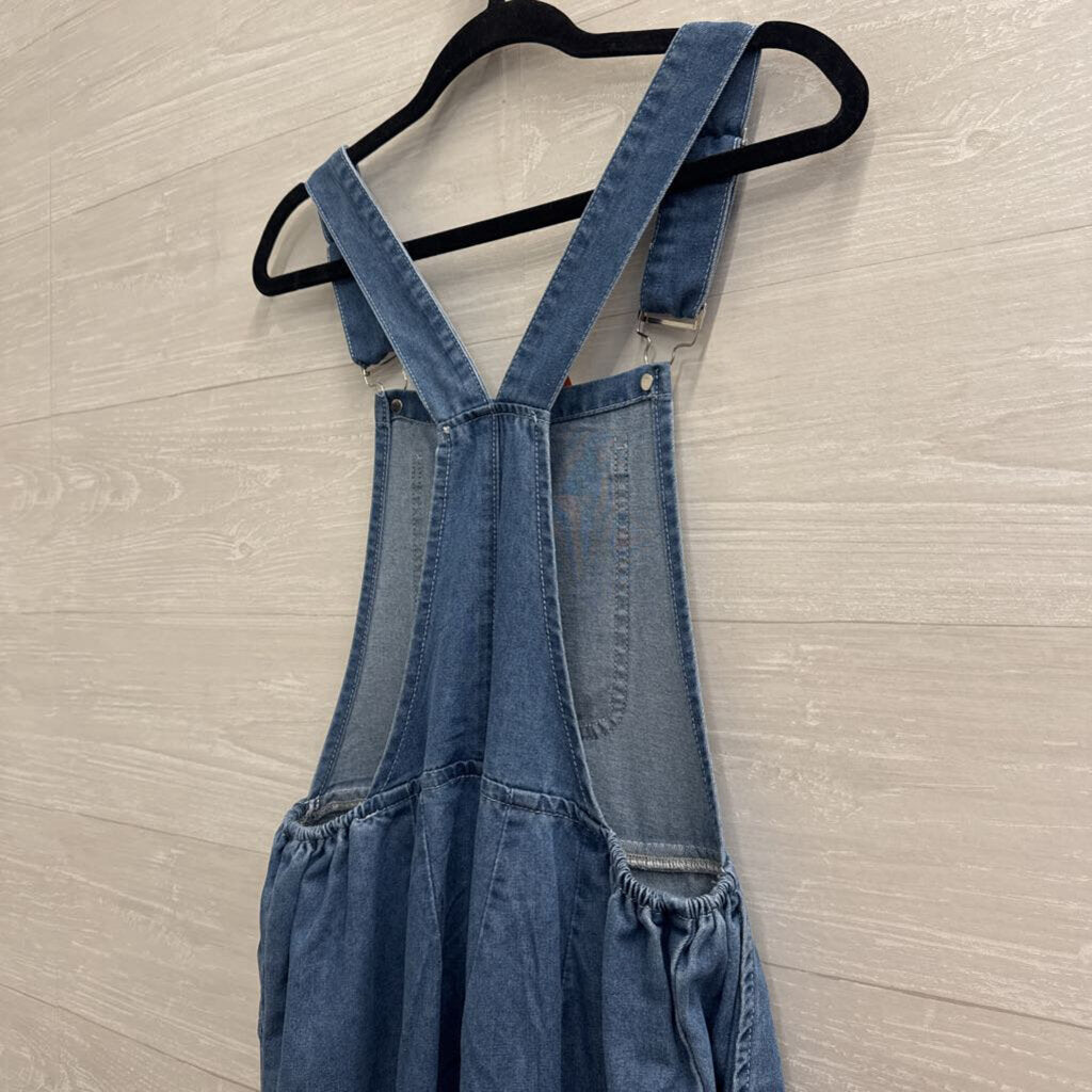 Blue Chambray Wide Leg Overall Jumpsuit Small