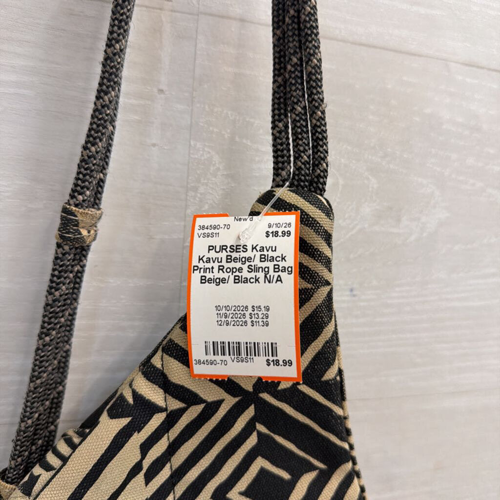 Kavu Beige/ Black Print Rope Sling Bag