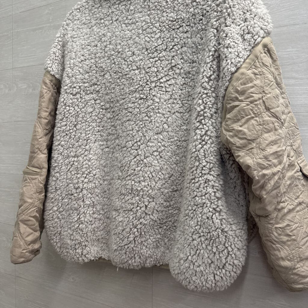 Blank NYC Grey Cozy Sherpa Mixed Media Pullover Medium