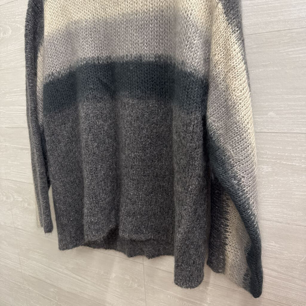 Rag and Bone Grey Knit Striped Detail Long Sleeve Sweater Large