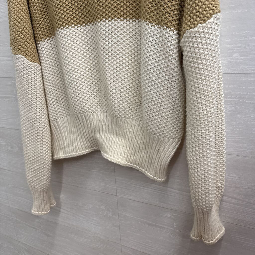 Brown/ White Knit Color Block Mock Neck Sweater Large