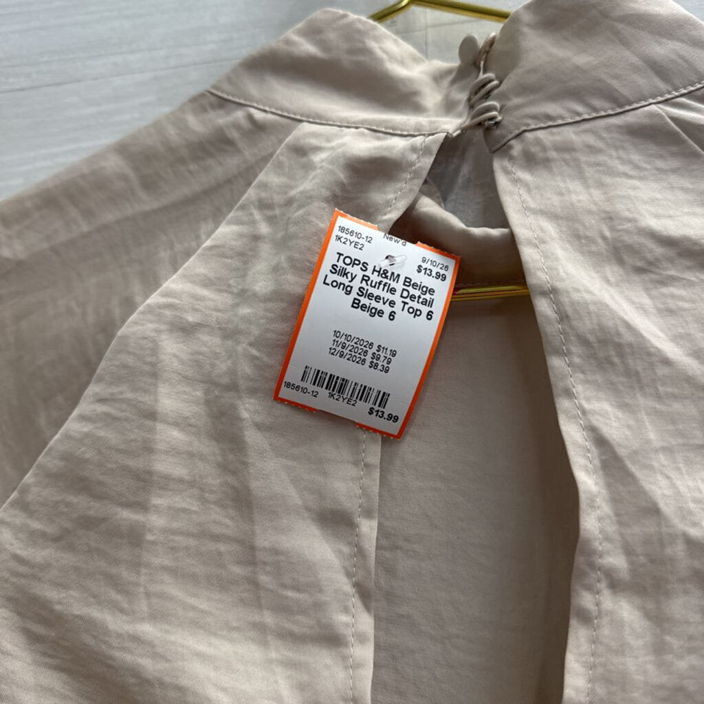 Beige Silky Ruffle Detail Long Sleeve Top 6