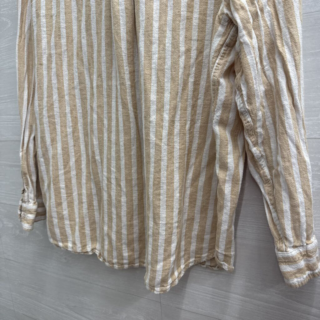 Brown/ White Striped Long Sleeve Button Down Top Extra Large