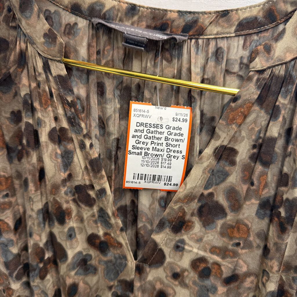 Grade and Gather Brown/ Grey Print Short Sleeve Maxi Dress Small