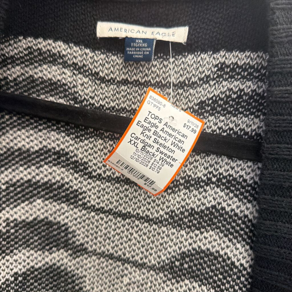 American Eagle Black/ White Knit Skeleton Cardigan Sweater XXL
