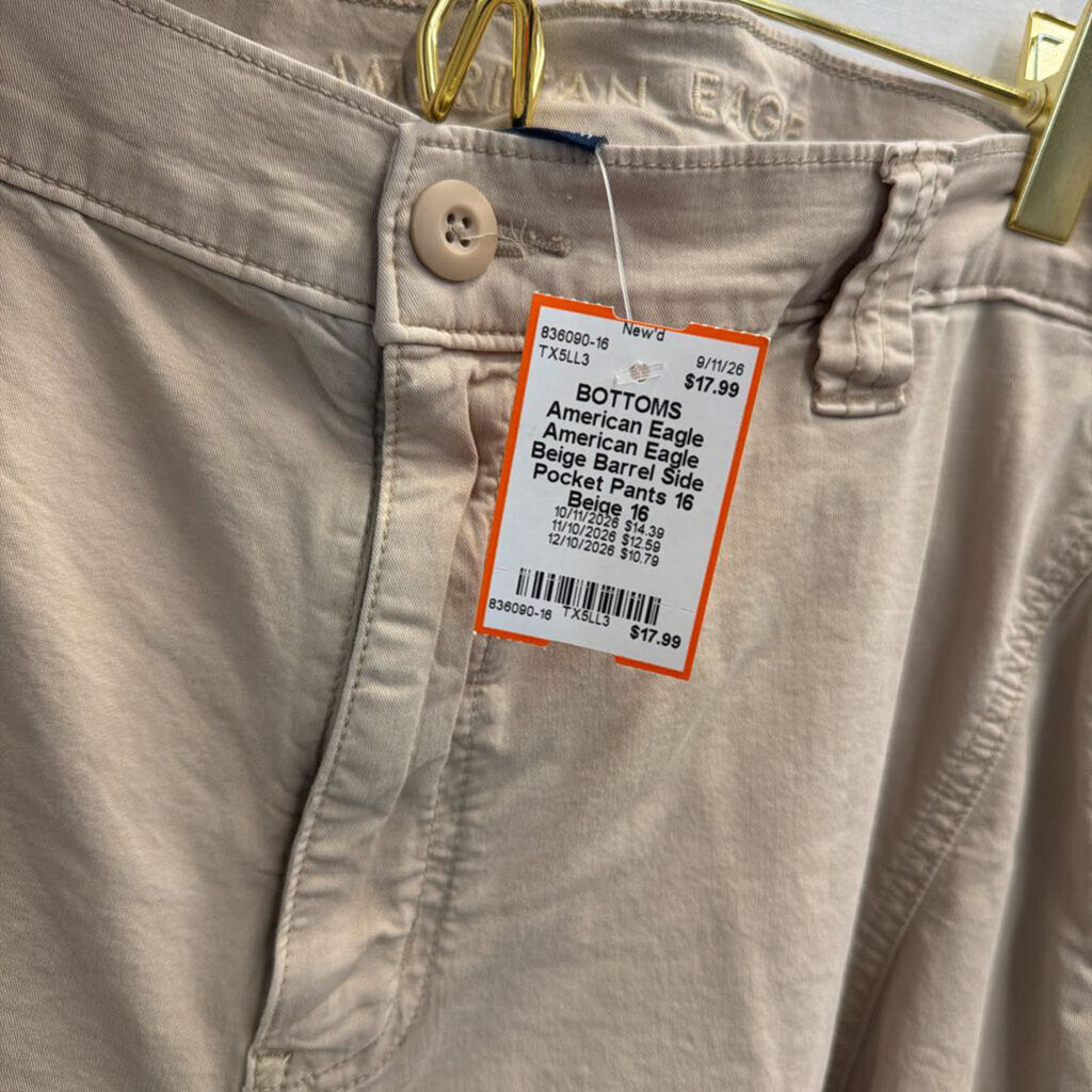American Eagle Beige Barrel Side Pocket Pants 16
