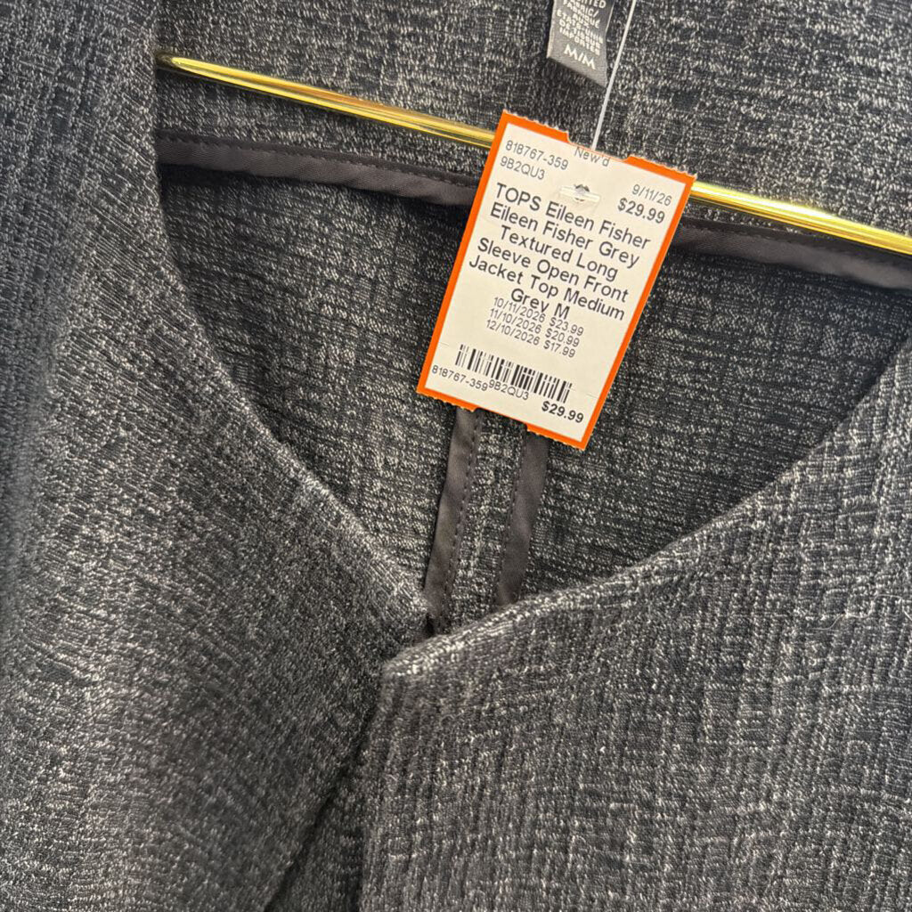 Eileen Fisher Grey Textured Long Sleeve Open Front Jacket Top Medium