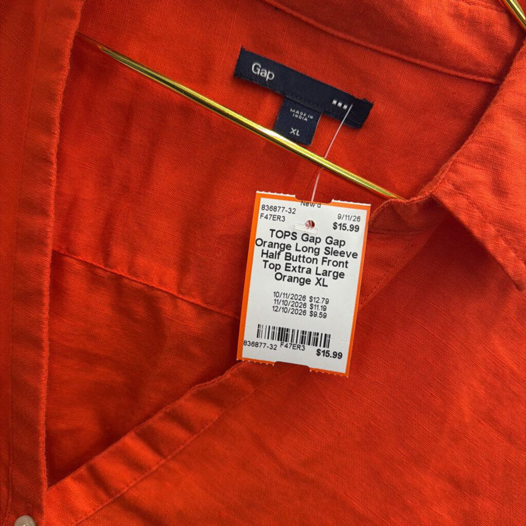 Gap Orange Long Sleeve Half Button Front Top Extra Large