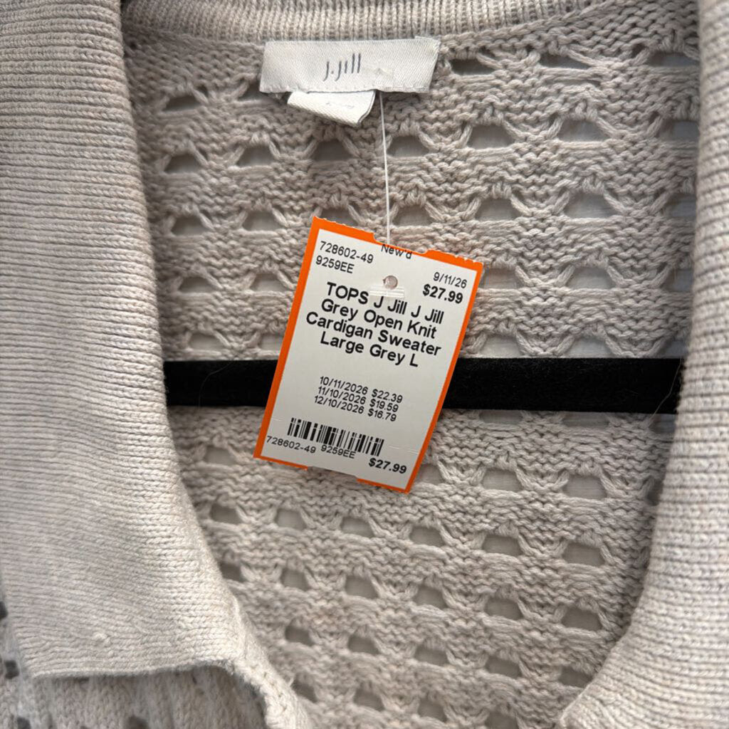 J Jill Grey Open Knit Cardigan Sweater Large
