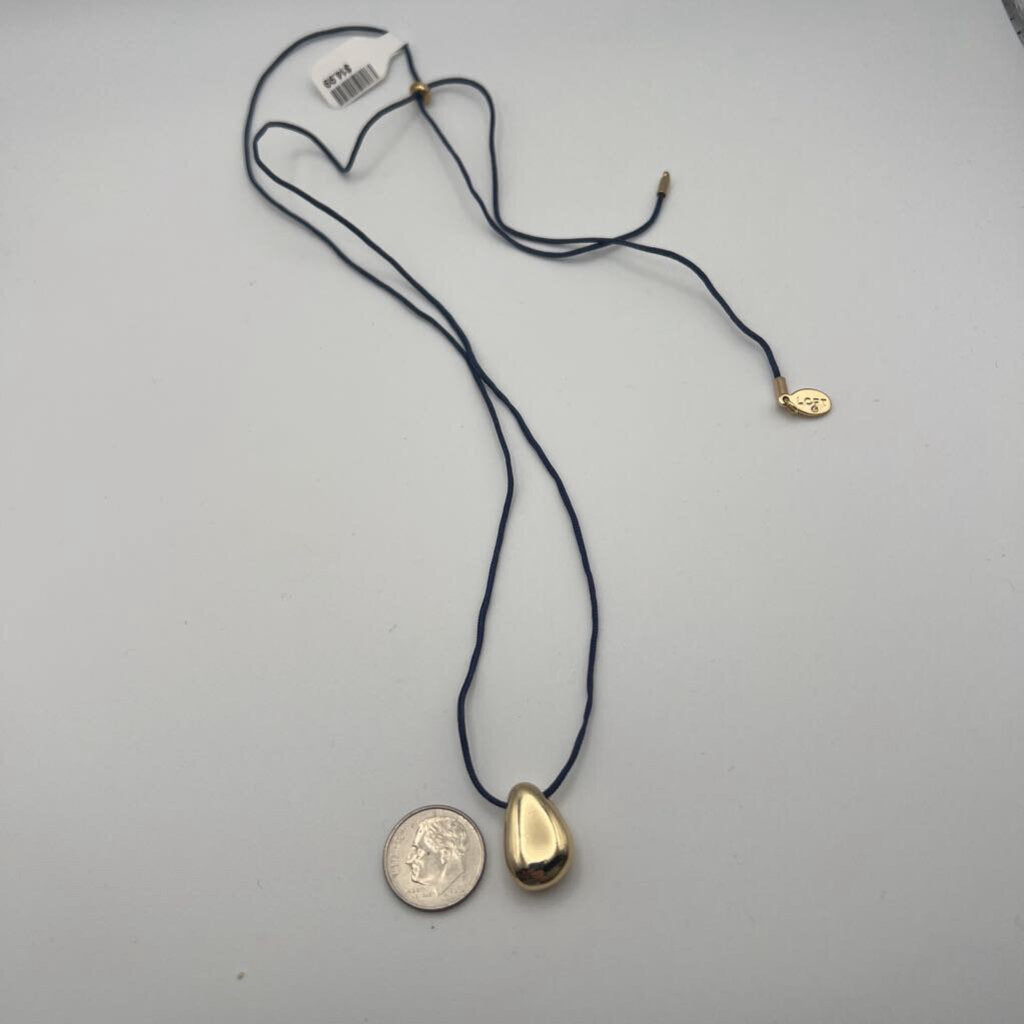 Navy String/ Gold Pendant Adjustable Necklace
