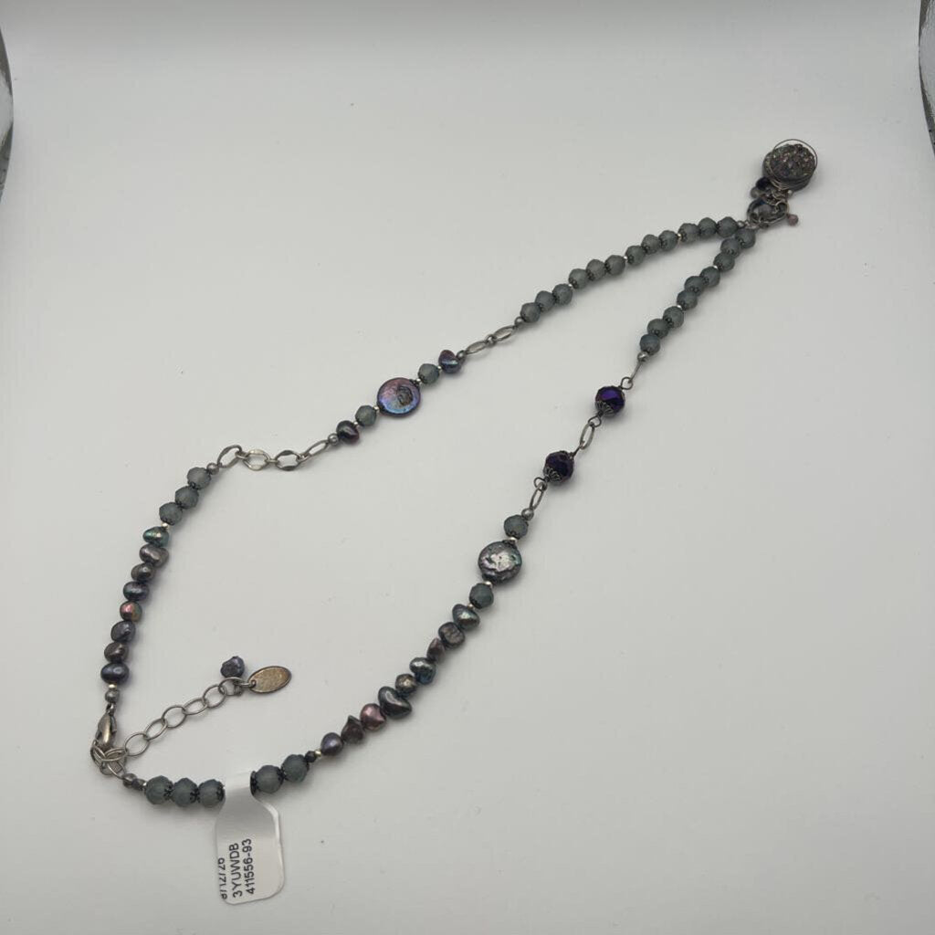 Anne Vaughan Silver/ Grey Beaded Necklace