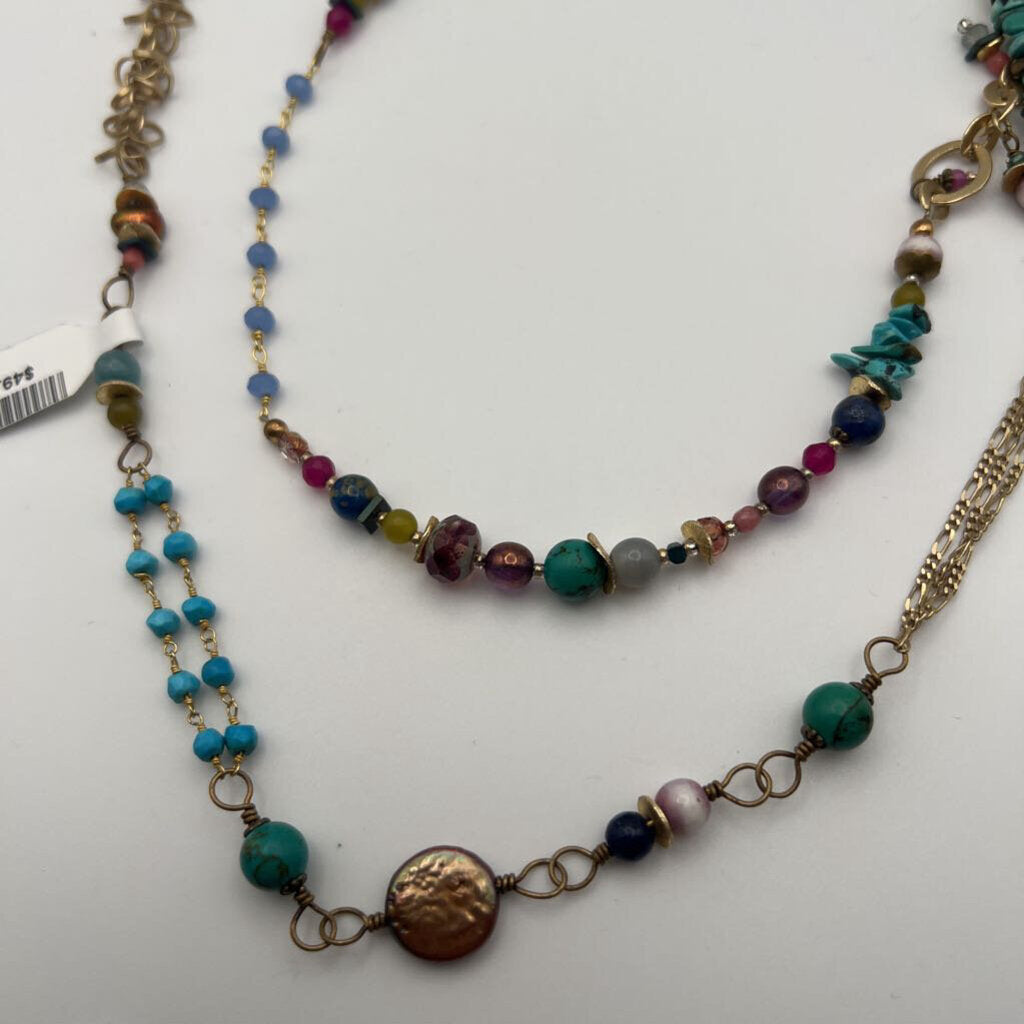 Anne Vaughan Gold/ Multi Beaded Long Necklace