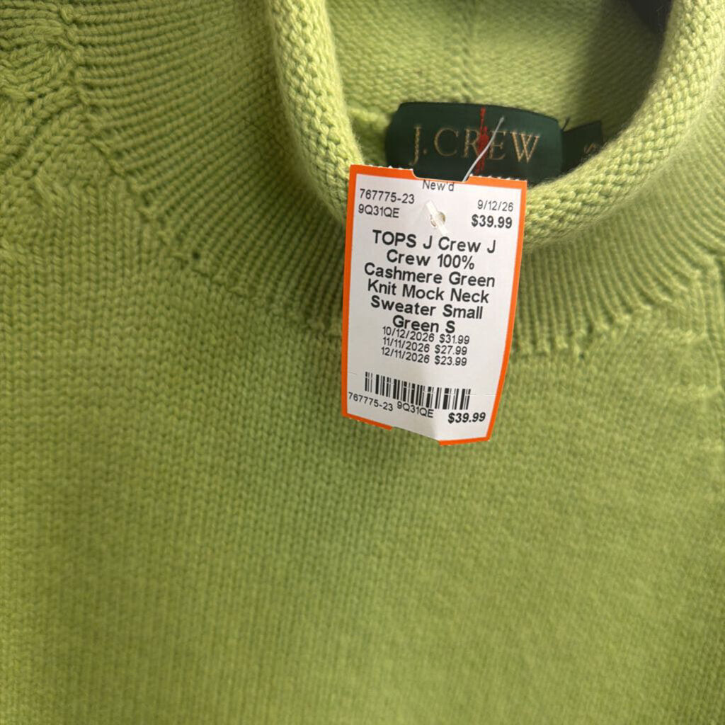 J Crew 100% Cashmere Green Knit Mock Neck Sweater Small
