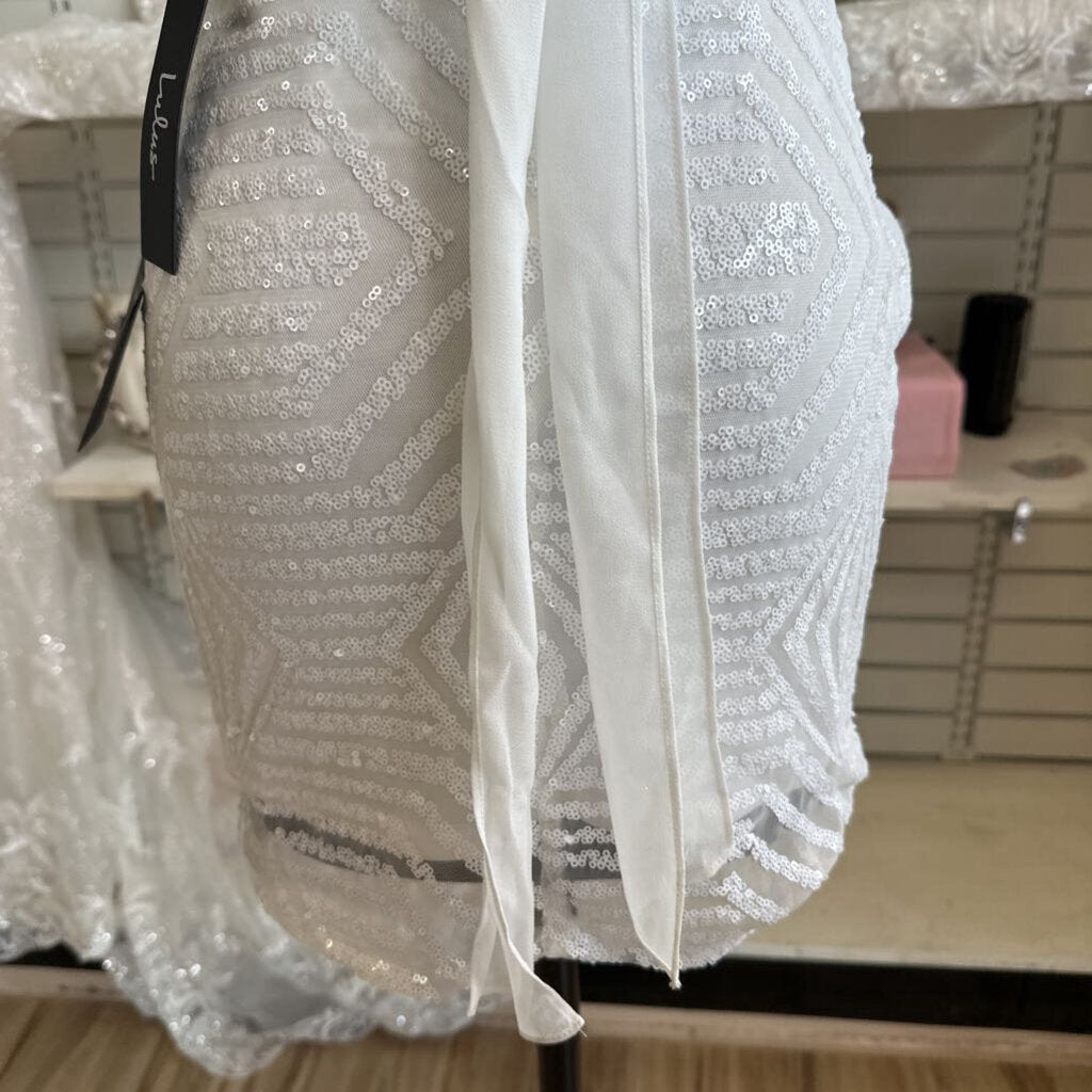 Lulus White Sequin Print Short Formal Dress Small