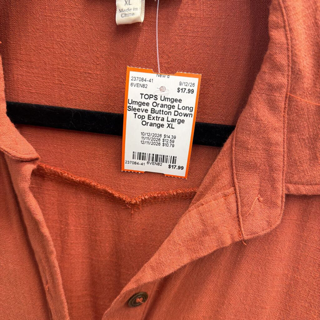 Umgee Orange Long Sleeve Button Down Top Extra Large