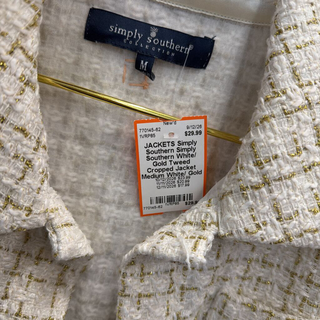 Simply Southern White/ Gold Tweed Cropped Jacket Medium