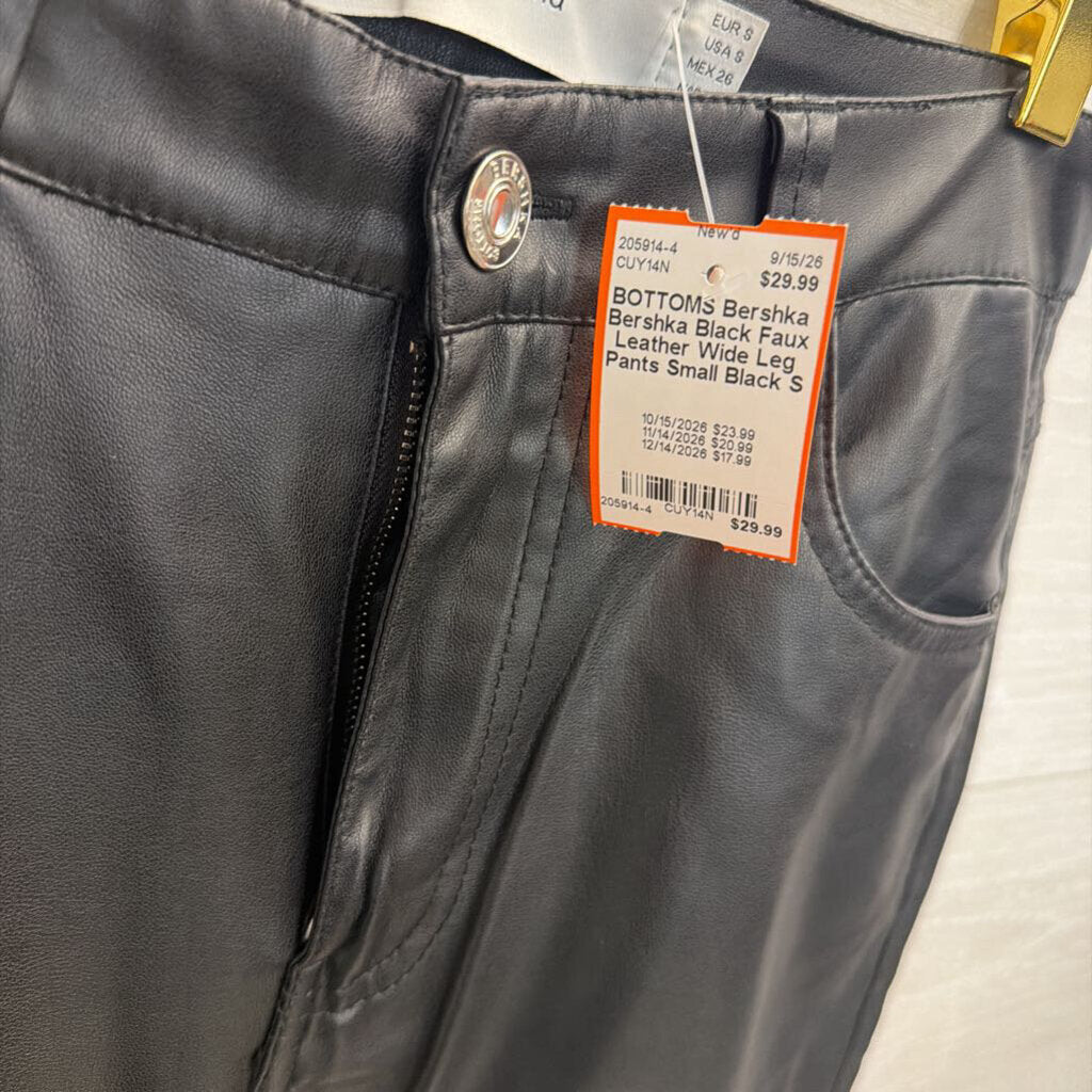 Bershka Black Faux Leather Wide Leg Pants Small