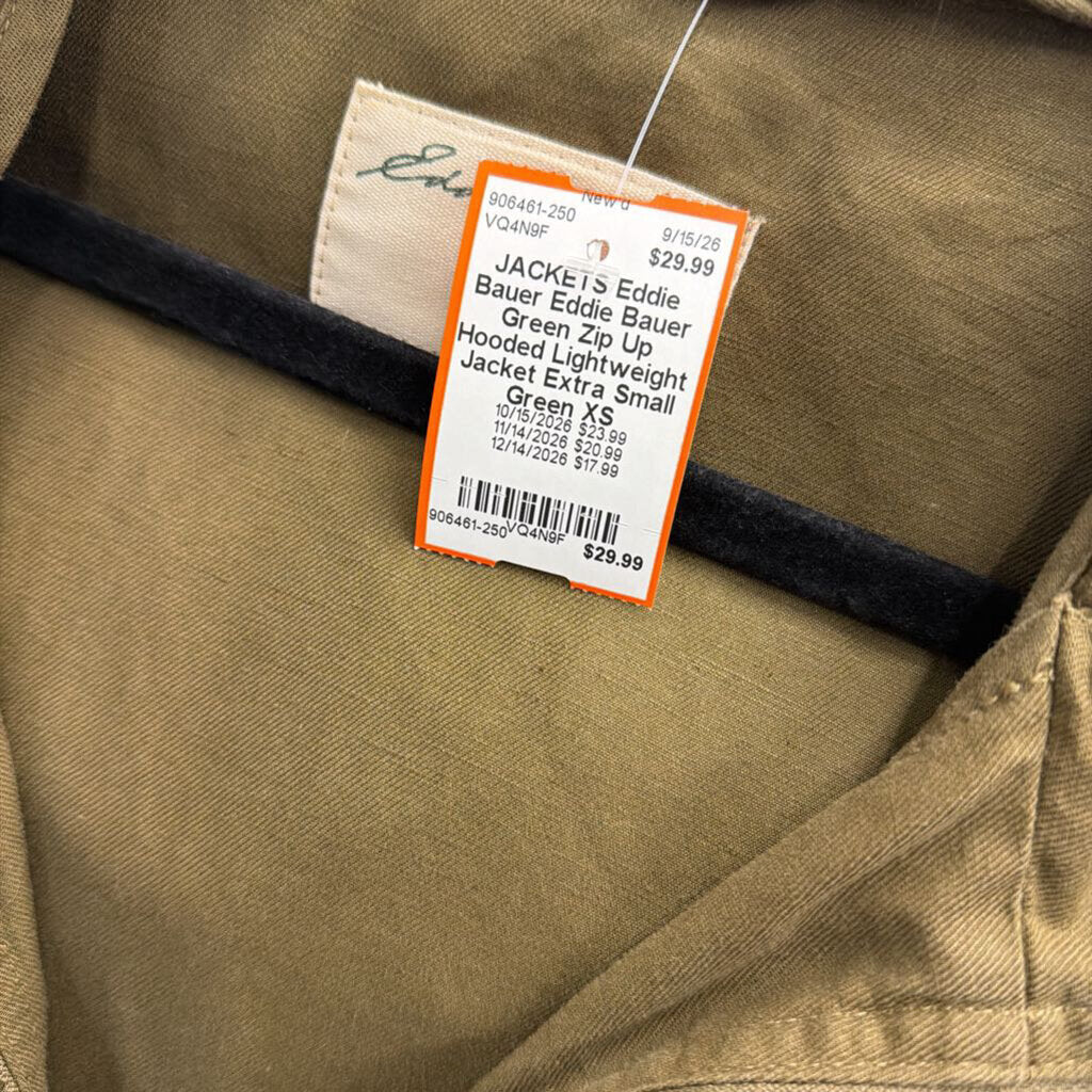 Eddie Bauer Green Zip Up Hooded Lightweight Jacket Extra Small