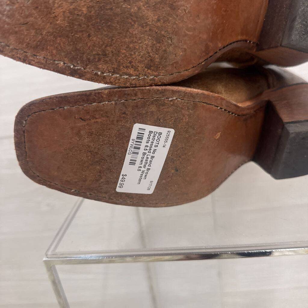 Brown Distressed Leather Western Boots 6.5