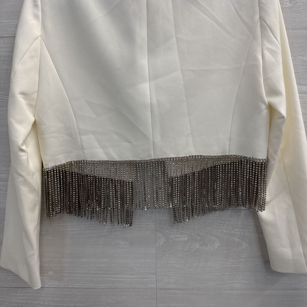 Gianni Bini White Cropped Rhinestone Fringe Jacket 2