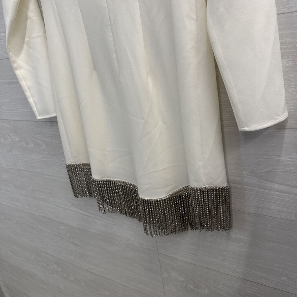 Gianni Bini White Long Sleeve Rhinestone Fringe Dress 2