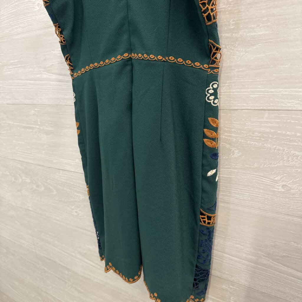 JOA Green/ Multi Embroidered Sleeveless Mini Dress Medium