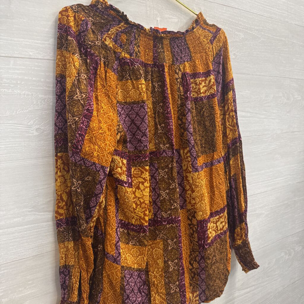 Jane and Delancey Orange/ Purple Print Long Sleeve Top Medium