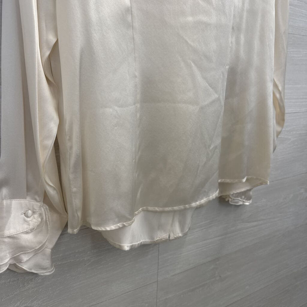 Jenny James Cream Silky Ruffle Long Sleeve Button Down Top Medium