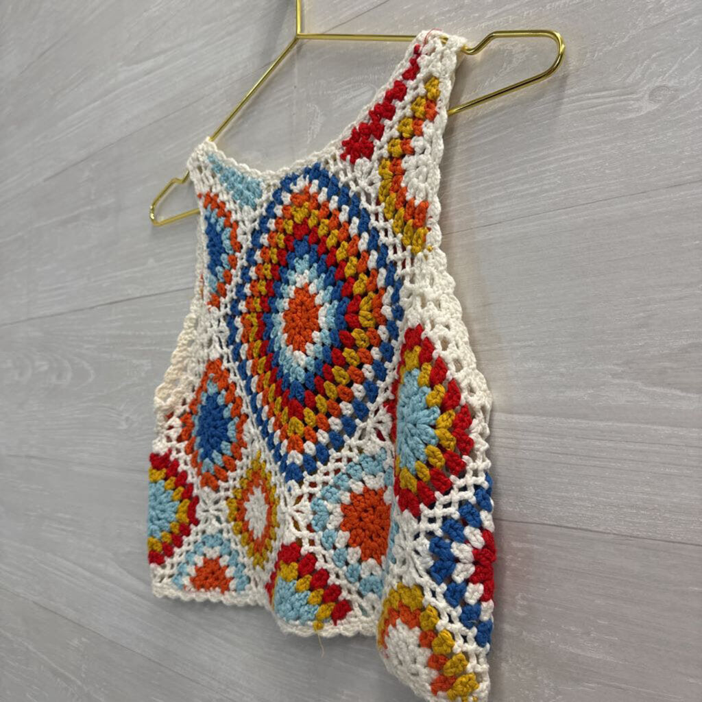 Altar'd State White/ Multi Cropped Crochet Knit Tank Top Small