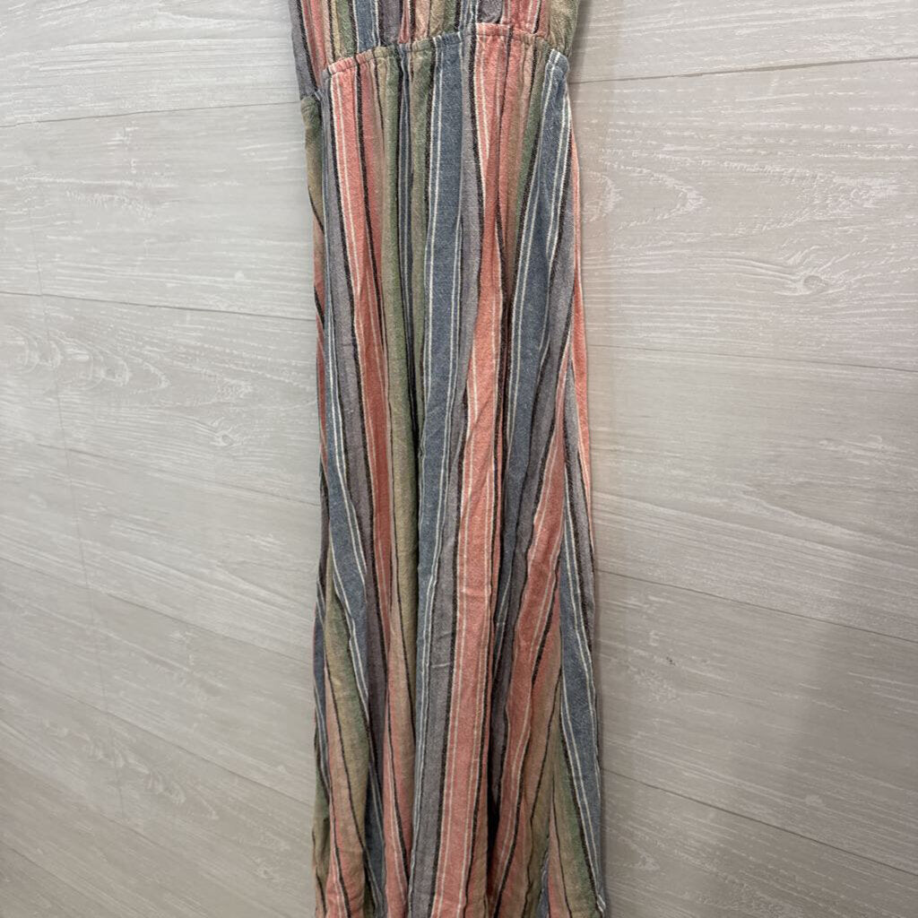 Indigo Rein Pink/ Multi Striped Button Detail Midi Dress Extra Small