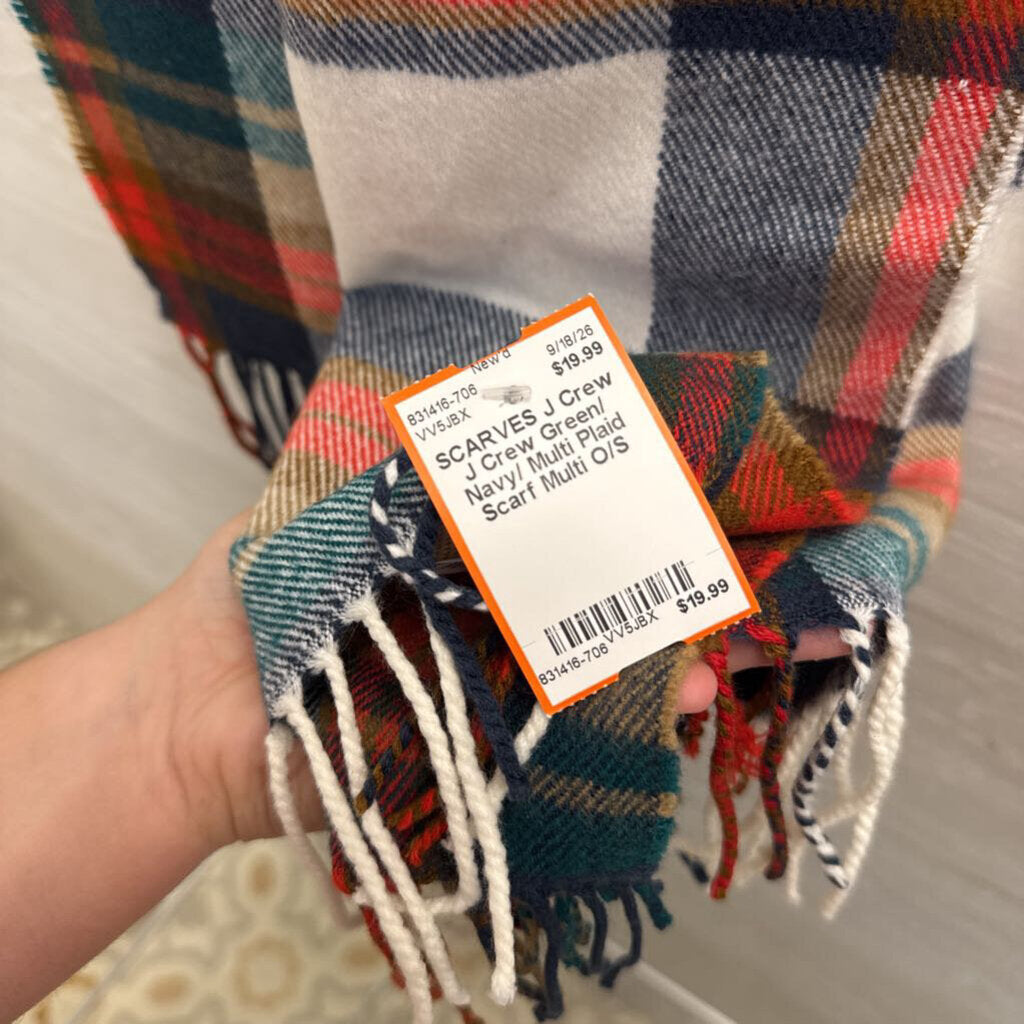 J Crew Green/ Navy/ Multi Plaid Scarf