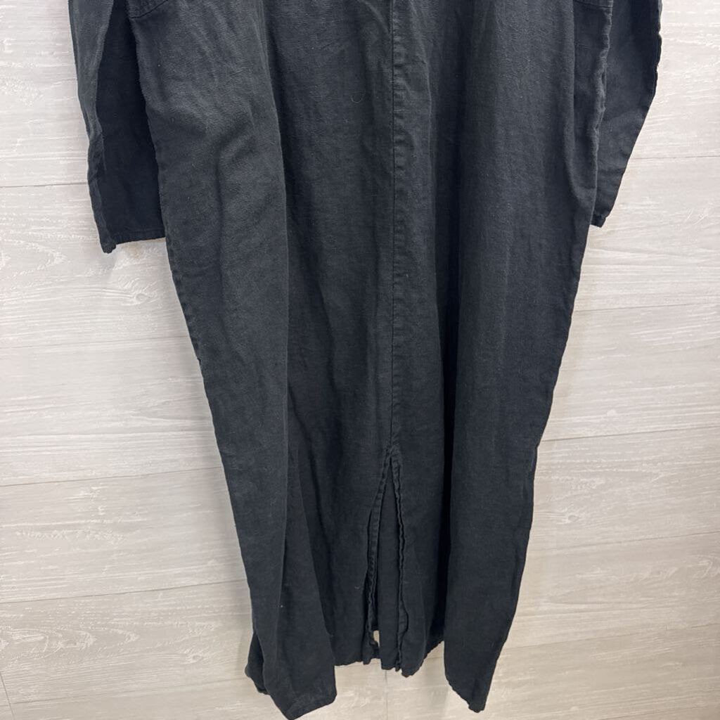 Flax Black 100% Linen Long Sleeve Maxi Dress Medium