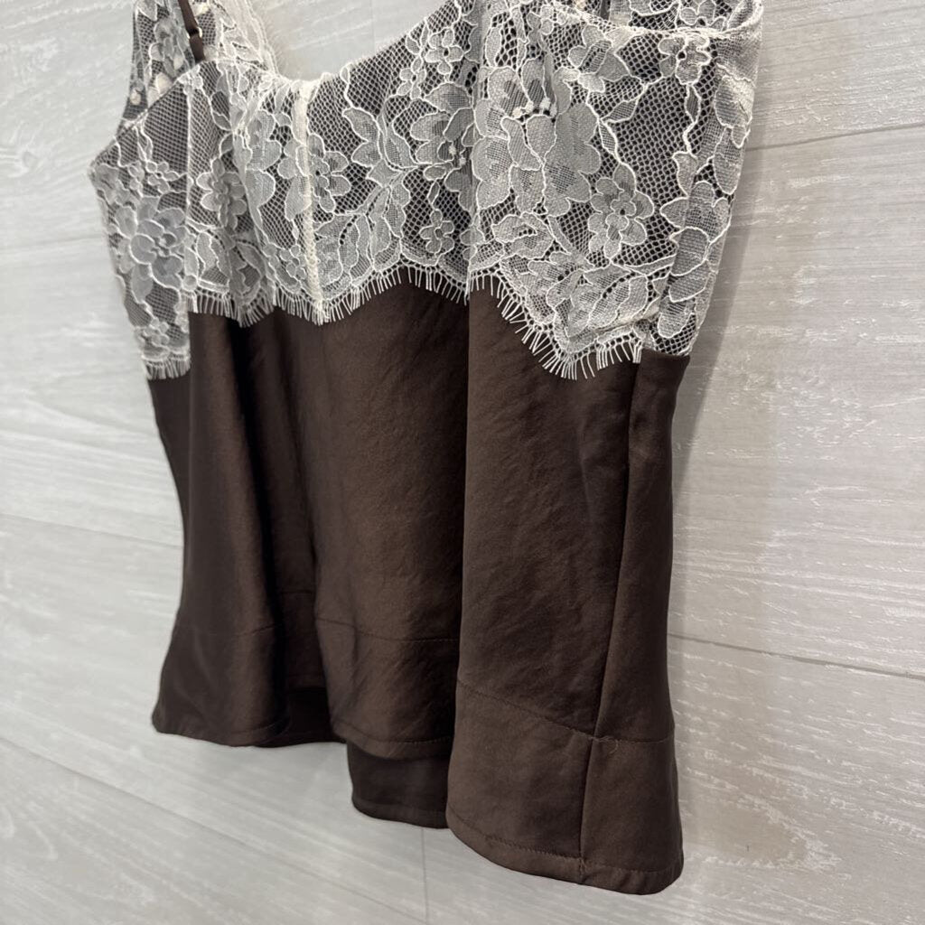 Abercrombie and Fitch Brown/ White Reversible Lace/ Polka Dot Tank Top Extra Small
