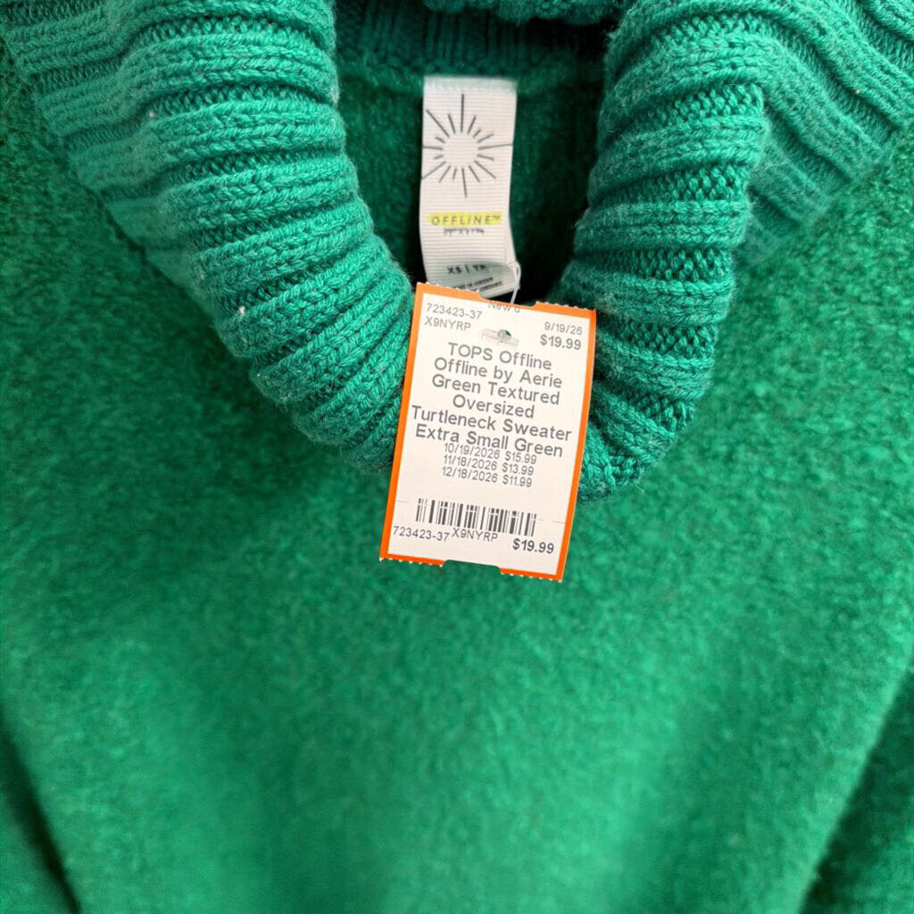 Offline by Aerie Green Textured Oversized Turtleneck Sweater Extra Small