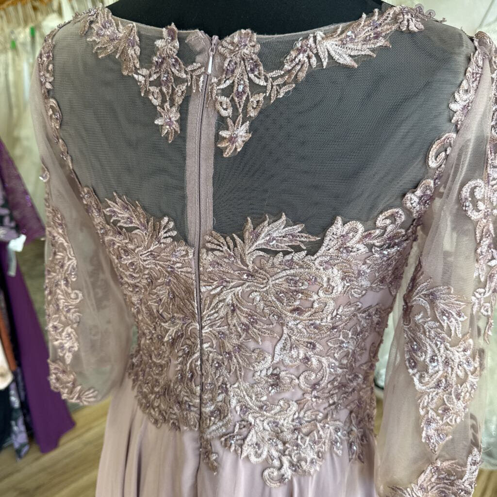 Purple Lace Sleeve Top Long Formal Dress 10