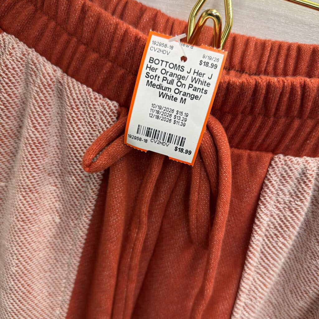 J Her Orange/ White Soft Pull On Pants Medium