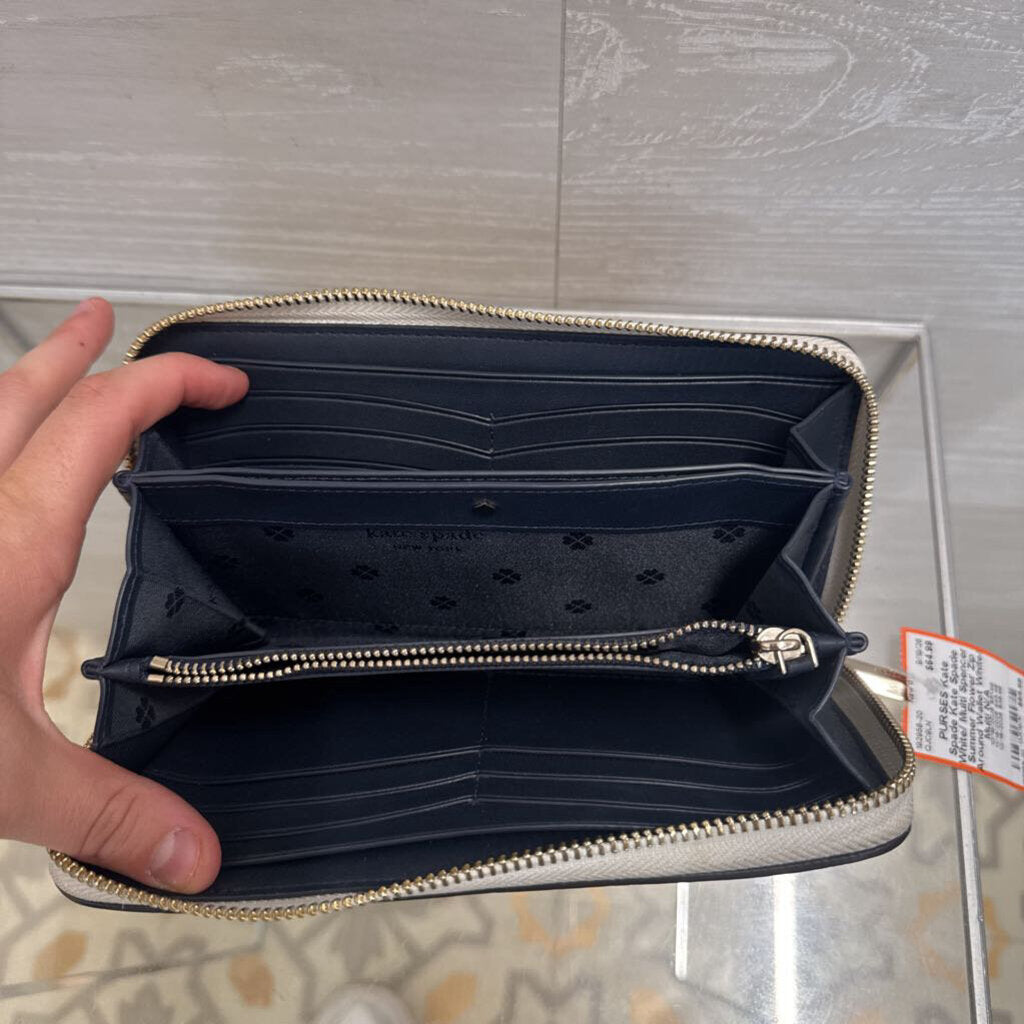 Kate Spade White/ Multi Spencer Summer Flower Zip Around Wallet